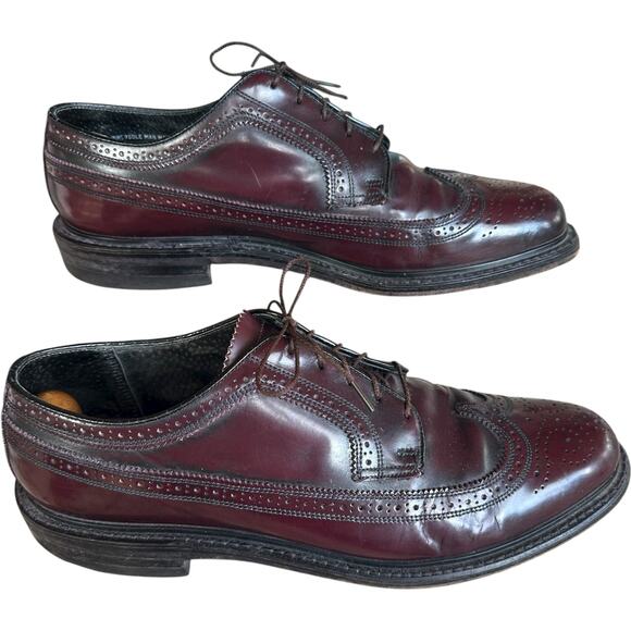 VTG Florsheim Imperial Kenmoor Longwing Brogue Oxfords Mens SZ 11D Burgundy USA - Picture 2 of 10